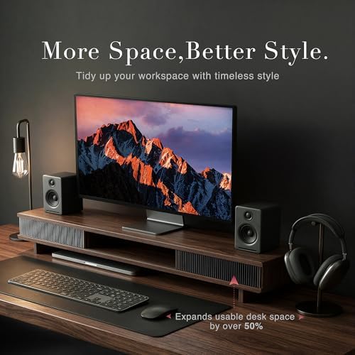 Dual Monitor Stand Riser with Storage Drawer for Desk Organization