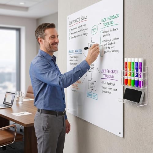 MyGift Clear Acrylic Whiteboard Marker Organizer, Wall Mounted, 5 Slots
