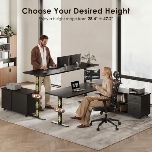 OffiGo 63 Inch L Shaped Electric Standing Desk with Cabinet Sets, Black