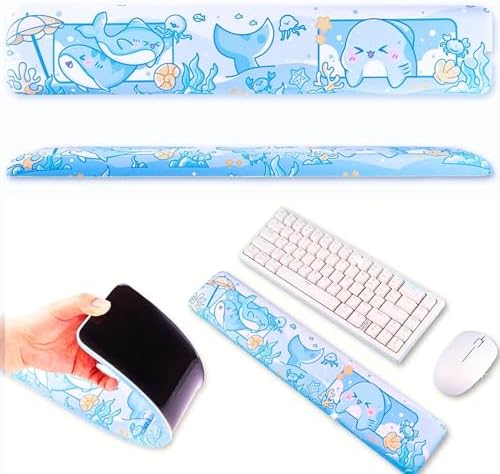 BelugaDesign Shark Wrist Rest | Cute Kawaii Anime Pastel Blue Wrist Pad | Ocean Underwater Nonslip Mat for Gaming Computer Laptop Desk Keyboard Mousepad Accessory | Padded Squishy Matching Arm Rest