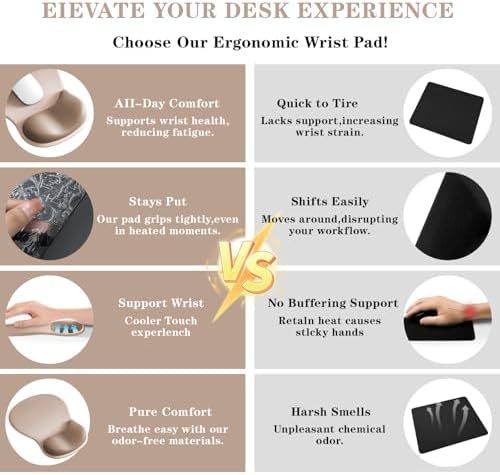 Mouse Pad with Wrist Rest,Ergonomic Mouse Pad with Comfortable Gel Wrist Rest Support and Non-Slip PU Base for Easy Typing Pain Relief, Durable and Washable (Khaki‌ Apricot)