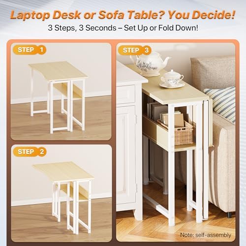 Huuger Folding Desk with Storage Shelf, 31.5 Inch Foldable Computer Table