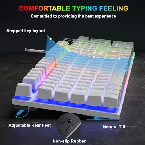 BlueFinger RGB Gaming Keyboard and Backlit Mouse Combo, USB Wired, LED Gaming Set for Laptop PC Computer Game and Work(White)