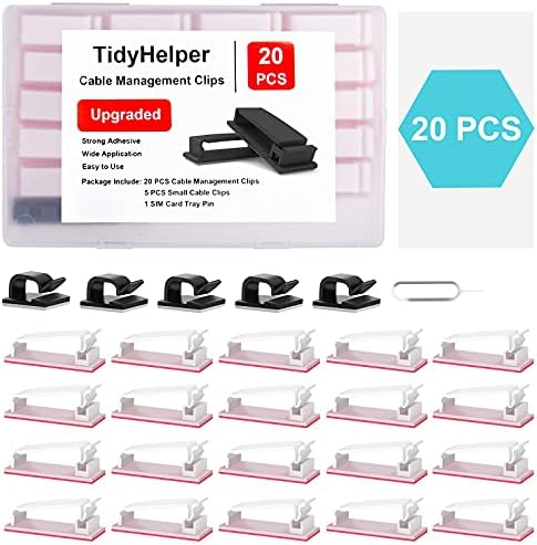 TidyHelper 20 PCS Cable Management Clips, White, for Multiple Cords