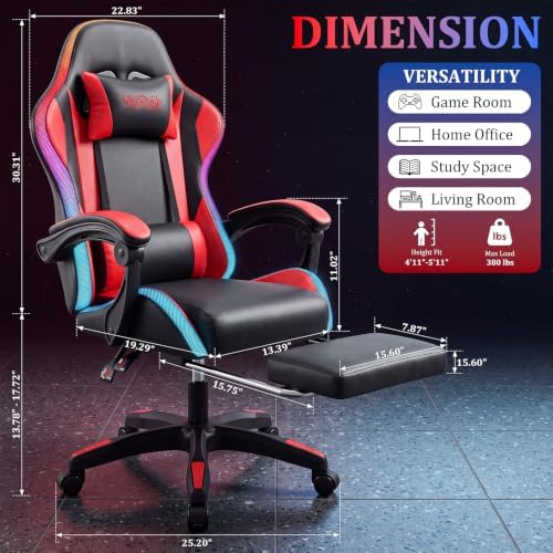 RGB Gaming Chair with Massage & Footrest, Built-in Speakers Chair