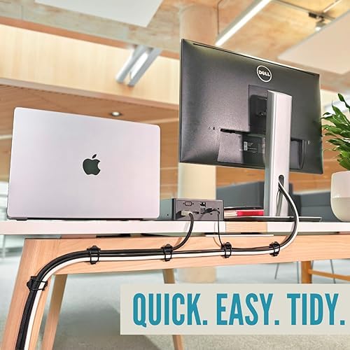 [Made in the UK] 30-Pack Adjustable Elastic Self-Adhesive Cable Tidy Clips, Cable Management Organiser for Office, Home, Under Desk, Behind TV, Charging Phone, Laptop, PC, HDMI, USB (BLACK)