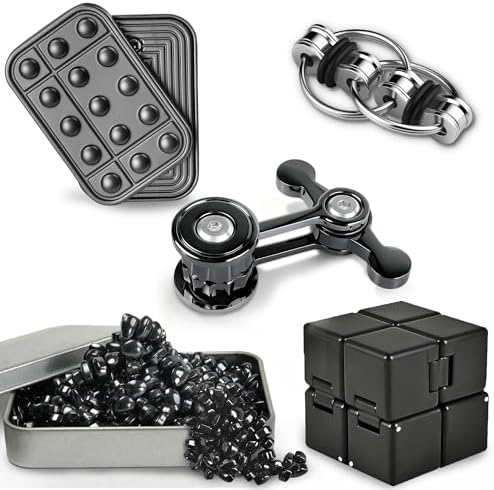 5 Pcs Fidget Toys for Adults & Teens Magnetic Putty Beads Cool Gadgets Slider Metal Fidgets Spinners Cube Office Desk Sensory Toy for Autism ADHD Stress Relief Set Anxiety Items Gift for Teen Boys
