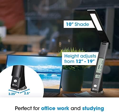 OttLite Prevention LED Lamp with Digital Display and USB Charging, Black