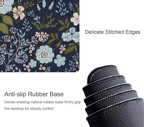 Floral Desk Mat Dark Vintage Aesthetic Desk Pad Flower Plant Blue Extended Mouse Pad Large Gaming Mousepad XL Laptop Computer Mouse Keyboard Mat 31.5 x 11.8 in for Office Desk Decor