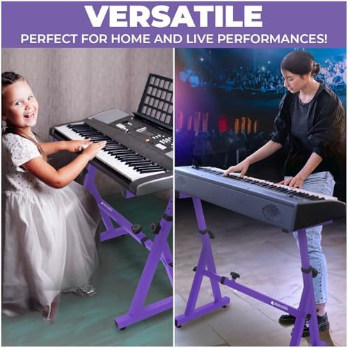Liquid Stands Piano Keyboard Stand - Z Style Adjustable and Portable Heavy Duty Music Stand for Kids and Adults -Fits 54-88 Key Electric Pianos - Sturdy Musical Keyboard Stand (Purple)