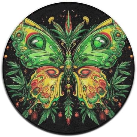 Home Decor Non Slip Kitchen Office Circle Rug, Machine Washable Modern Round Area Rug, Room Sofa Yoga Soft Round Carpet Butterfly Weed Leaf Art, 24inch