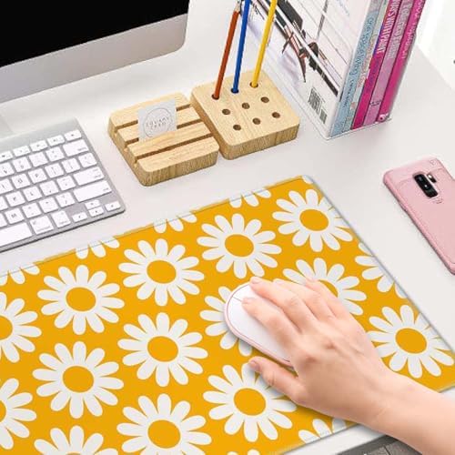 Vintage Flowers Desk Mat Yellow Large Mouse Pad XL Desk Pad Gaming Mousepad Extended Keyboard Mat 31.5 x 11.8 in Laptop Computer Keyboard Pad Mouse Mat for Office Desk Decor