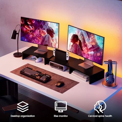 FITUEYES Dual Monitor Stand Riser, Adjustable Length and Angle, Black