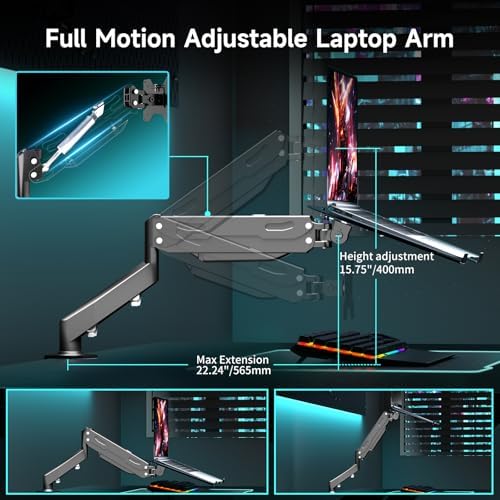 Pholiten 2 in 1 Laptop Desk Mount with Gas Spring Arm