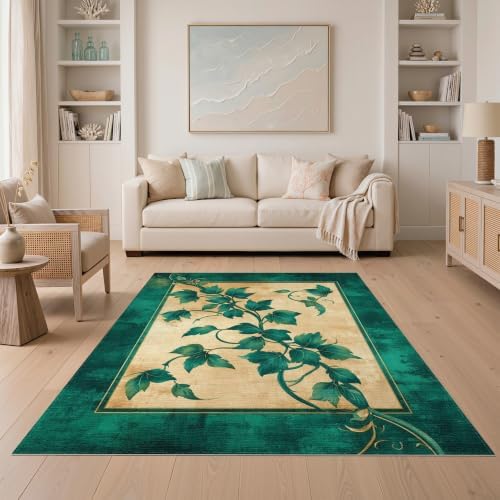 5'x7' Green Cat Cat-Inspired Vine Symmetry Washable Area Rug