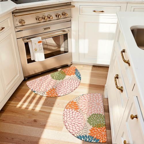 KIMODE Half Circle Kitchen Mats for Floor Cushioned Anti Fatigue 2PCS Semi
