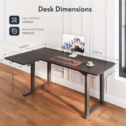 SANODESK L Shaped 4-Leg Large Electric Height Adjustable Standing Desk