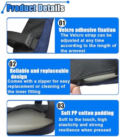 BDZMC 2PCS Car Seat Armrest Covers, Soft & Comfortable Office Chair Arm Pad, Anti-Scratch Car Armrest Cushion, Universal Car Armrest Pillow Protector Cover for Most Cars (Navy)
