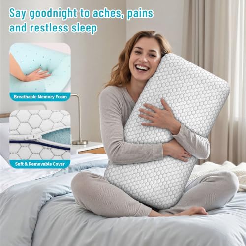 CushyOasis Memory Foam Bed Pillows for Sleeping, Set of 2, Queen Size