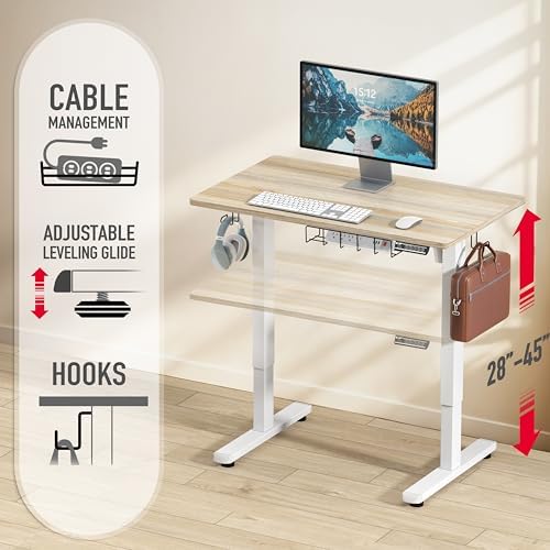 SHW 40 x 22 Inches Electric Height Adjustable Sit to Stand Desk, Maple