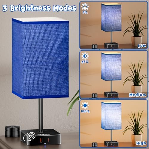 Bedroom Nightstand Lamp with Charger, Touch Table Lamps with Remote Control