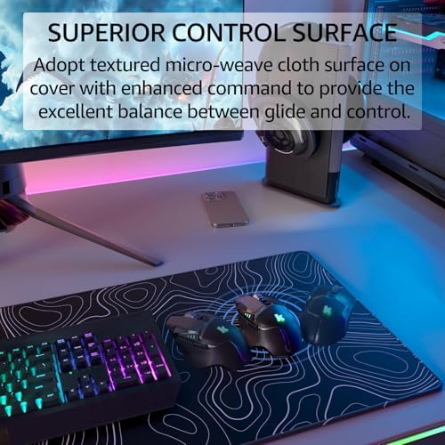 KTRIO Large Gaming Mouse Pad, 31.5 x 11.8 in, Black Topographic, XL