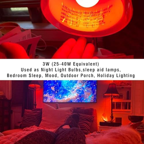 E12 Candelabra Small Base Red Sleep Light Bulbs 3W,G45 Blue Light Blocking