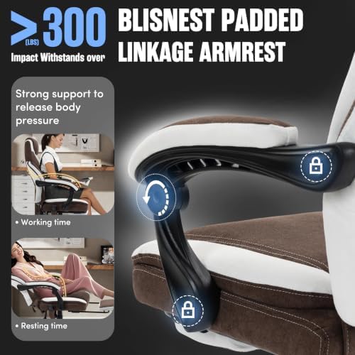 Massage Office Chair with Footrest,6-Point Vibration & Heat Executive Office Chairs,Ergonomic Desk Chair for Heavy People,Recliner with Padded Armrest,500LBS Big and Tall Office Chair,Brownwhite