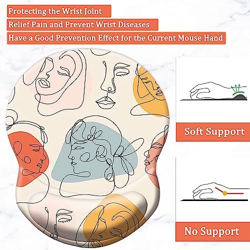 Ergonomic Wrist Support Mouse Pad - Comfortable Computer Mouse Pad with Non-Slip PU Base for Home Office Working Gaming (Art Faces)