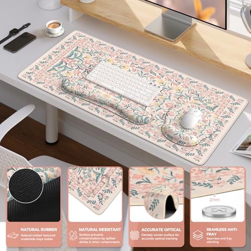 iCasso Desk Pad Mat, Large Mouse Pad and Keyboard Wrist Rest Set