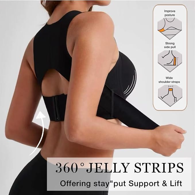 Women Posture Corrector Bra, Front Closure Cross Back Wireless Wide Strap Full Coverage Comfort Support Bralette