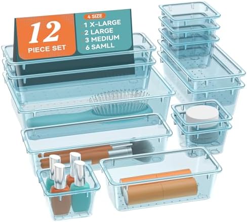 ElegantArray 12 PCS Drawer Organizer Set, Makeup Organizers, Sea Blue