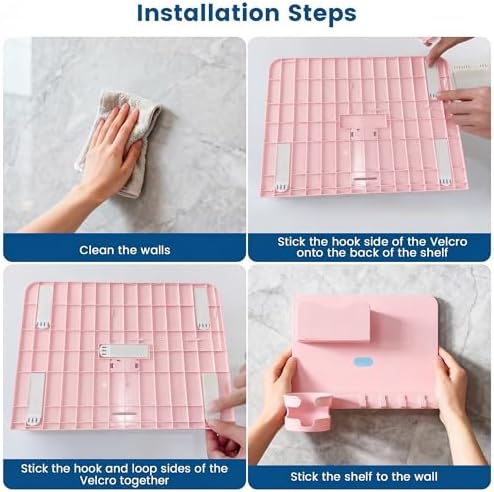 Floating Shelves for Bedside Shelf Accessories Organizer, Wall Mount Shelf Stick On, Cute Room Decor Aesthetic, Girls Room Decor, Cool Stuff for Bedroom Storage and Organization (Pink)