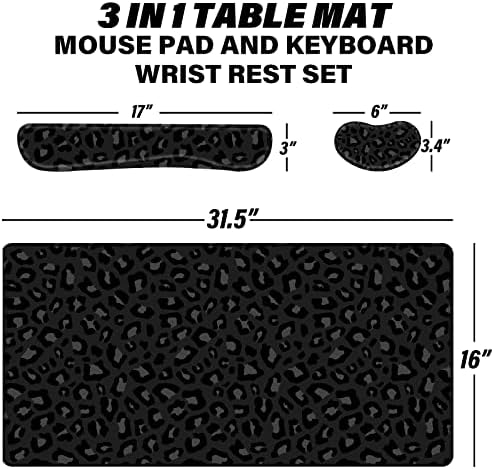 3Pcs Large Gaming Mouse Pad Desk Mat,Keyboard Mouse Wrist Rest Support Set,Extended Laptop Mouse Pad Memory Foam Non-Slip Base for Gamer Home Office(31.5x15.7in)-Black Leopard Cheetah
