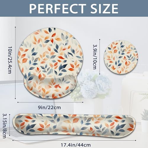 Ergonomic Keyboard and Mouse Wrist Rest Set, Autumn Leaves Mouse Pad with Non Slip Base, Soft Cloth Surface for Office and Home Typing Support