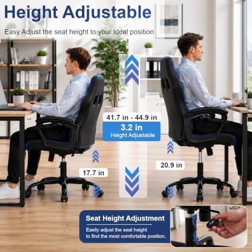 PayLessHere Gaming Chair Ergonomic Office Chair Computer Chair with Lumbar Support Ergonomic Pu Leather Adjustable Height Executive Chair for Women Men and Adults (Classic, Blue)