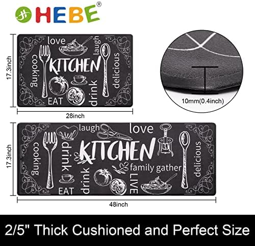 HEBE Anti Fatigue Kitchen Rugs Set of 2, Cushioned Kitchen Mats for Floor