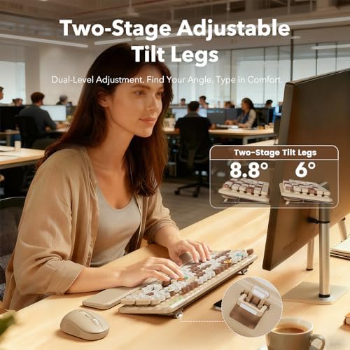 Wireless Keyboard and Mouse, Round Keycap, Magnetic Wrist Rest, Latte Beige