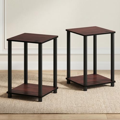 Furinno Turn-N-Tube Night Stand Set of 2, 2-Tier Nightstand, Dark Cherry