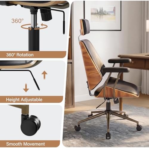 High Back Ergonomic Office Chair, with Headrest & Arms, Black