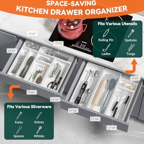 Lixple Bamboo Kitchen Drawer Organizer, 2 Pack, 12" x 6" x 2", White