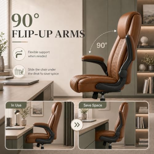 GTPLAYER Brown Office Desk Chair with 90° Flip-up Arm, 10 Pack