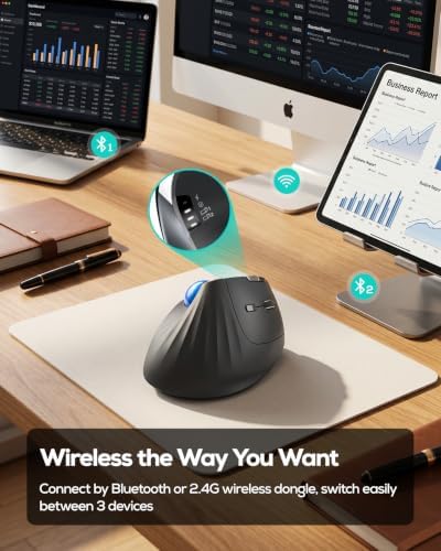Nulea Wireless Trackball Mouse, 54° Vertical Ergonomic Thumb Control-Blue