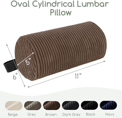 HIGOGOGO Lumbar Roll Lumbar Support Pillow for Office Chairs, Cars, and Gaming Chairs, Back Cushion with Washable Cover & Adjustable Strap to Relieve Back Pain and Improve Posture, 11"x6"x5", Brown