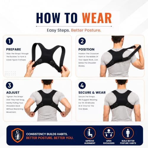 Posture Corrector for Men & Women - Adjustable Figure-8 Back Brace with Copper-Infused Fibers - Lightweight & Breathable Upper Back, Shoulder, Neck & Clavicle Alignment Support