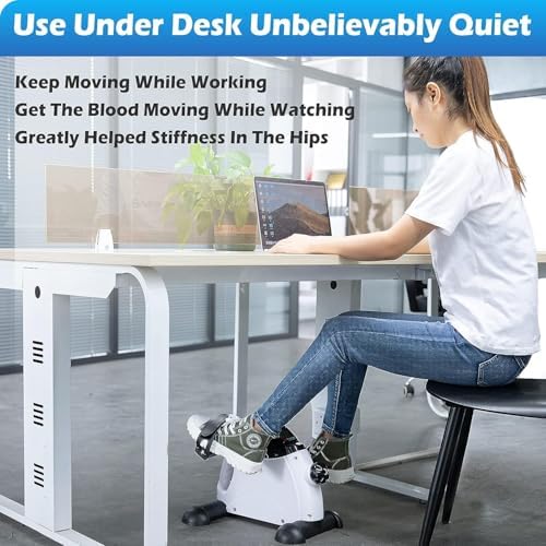 TABEKE Under Desk Bike Pedal Exerciser - Mini Exercise Bike for Arm/Leg Exercise, Pedal Exerciser for Seniors with LCD Display 26514(White)