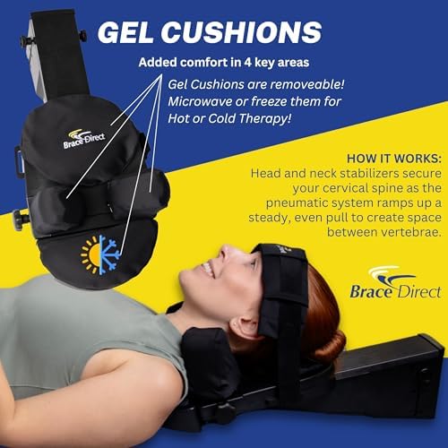 Brace Direct Cervical Traction Device - Spinal Decompression & Neck Pain Relief, Herniated Disc & Spondylosis Support with Hot Cold Therapy - E0849 (Portable - Adjustable Traction up to 40 lbs)