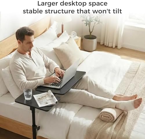 YUHFERA Rolling Table for Laptop Stand, Height and Angle Adjustable Over Bed Table with Wheels, Tilt-Top Laptop Desk for Couch with Cup Holder, Bed Table Tray for Eating (Black)