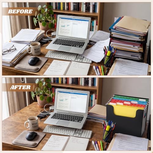 Qeeenar 1 Pcs Hanging File Box with 5 Pcs Multicolor Hanging File Folders