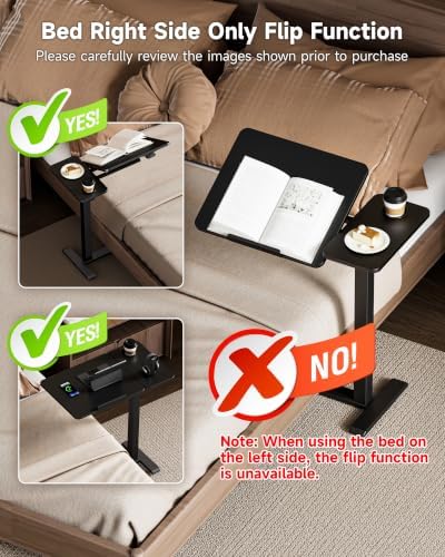 BZIUM Overbed Bedside Table with Hidden Wheels, Adjustable Medical Tilt Top Hospital Bed Table Over The Bed, Rolling Desk Mobile Standing Desk (27.6x15.8, Black)